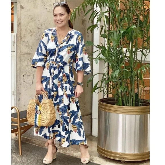 DESMOND & DEMPSEY H&M S Linen-Blend Kaftan Midi Belted Button Up Tropical Dress - Picture 9 of 16